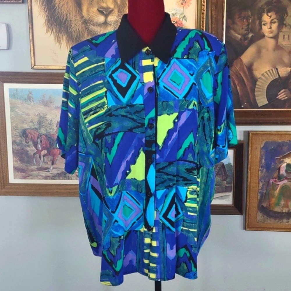 Abstract Shape Blue Purple Caliché Blouse